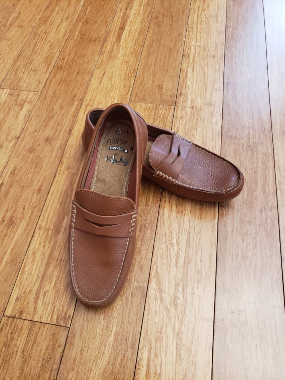 Florsheim Men's Draft Moc Toe Bit Driver Brown Leather Slip-On Loafers 9.5